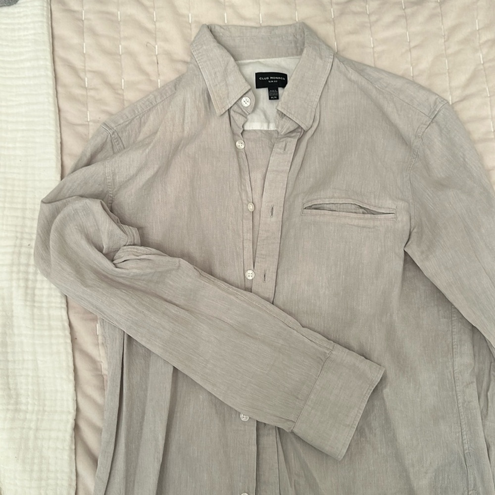 Men M slim button down cotton linen shirt